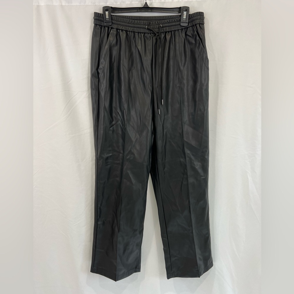 Topshop Black Faux Leather Elastic Waist Pull On Straight Leg‎ Pants